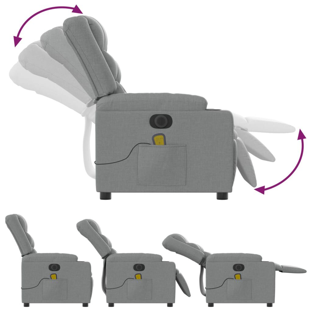 vidaXL Electric Massage Recliner Chair Light Grey Fabric