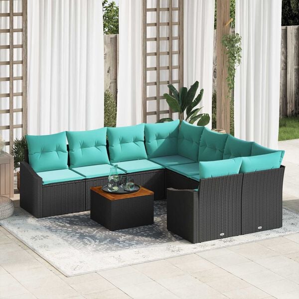 vidaXL Garden Sofa Set 9 pcs Black, turquoise