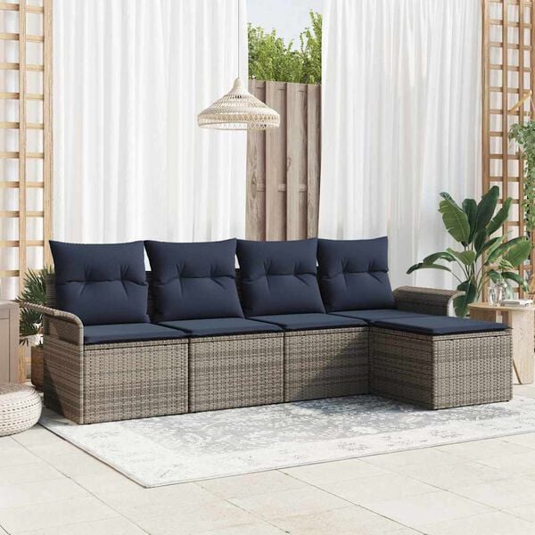 vidaXL Garden Sofa Set with Cushion 5 pcs Grey Poly Rattan