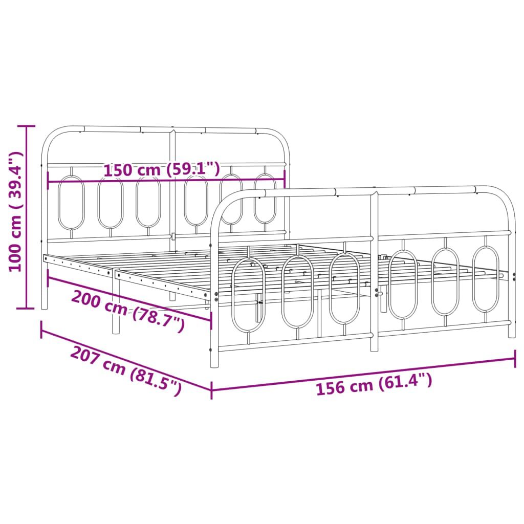 vidaXL Metal Bed Frame without Mattress with Footboard Black 150x200cm