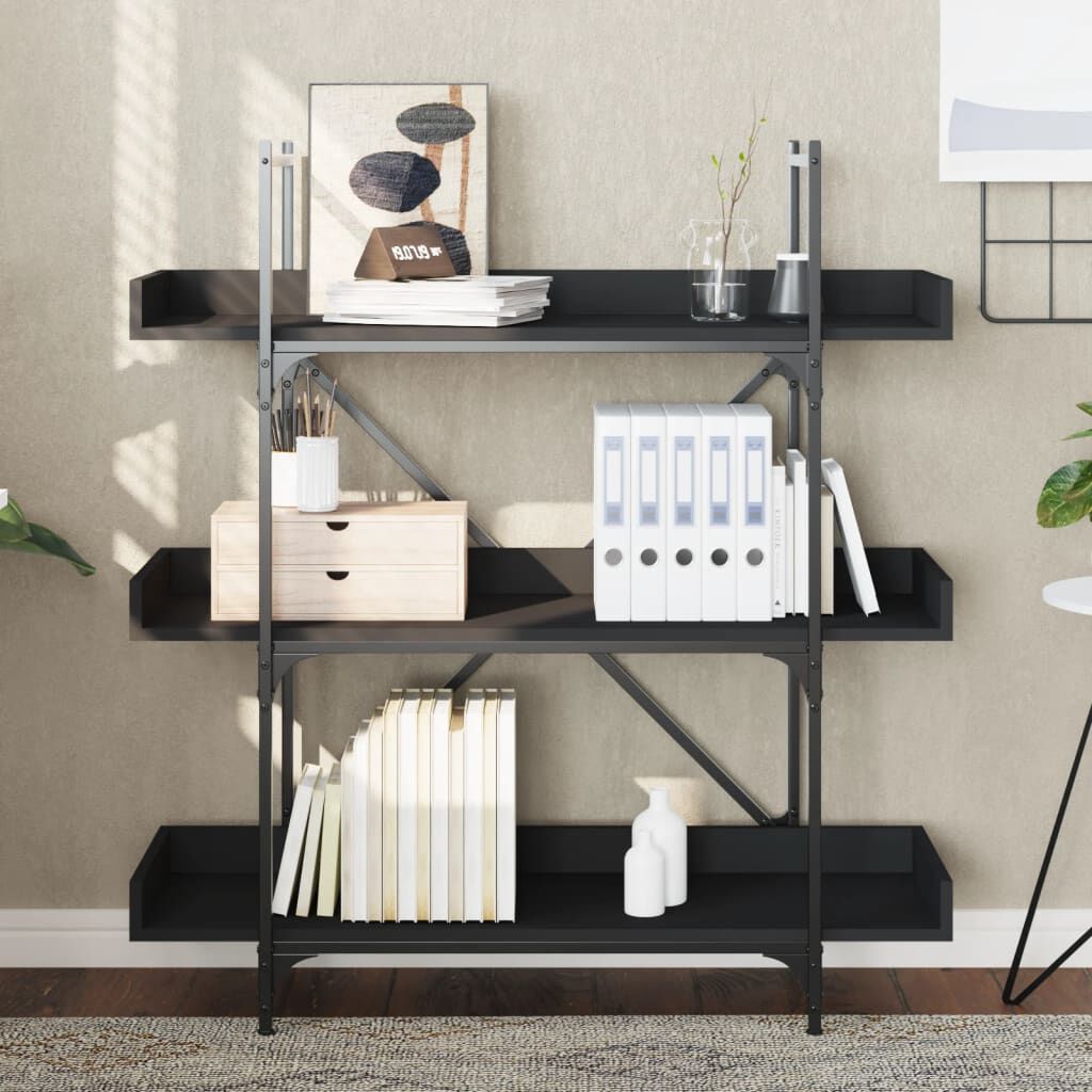 vidaXL Bookcase 3-Tier Black 100x33x108.5 cm Engineered Wood