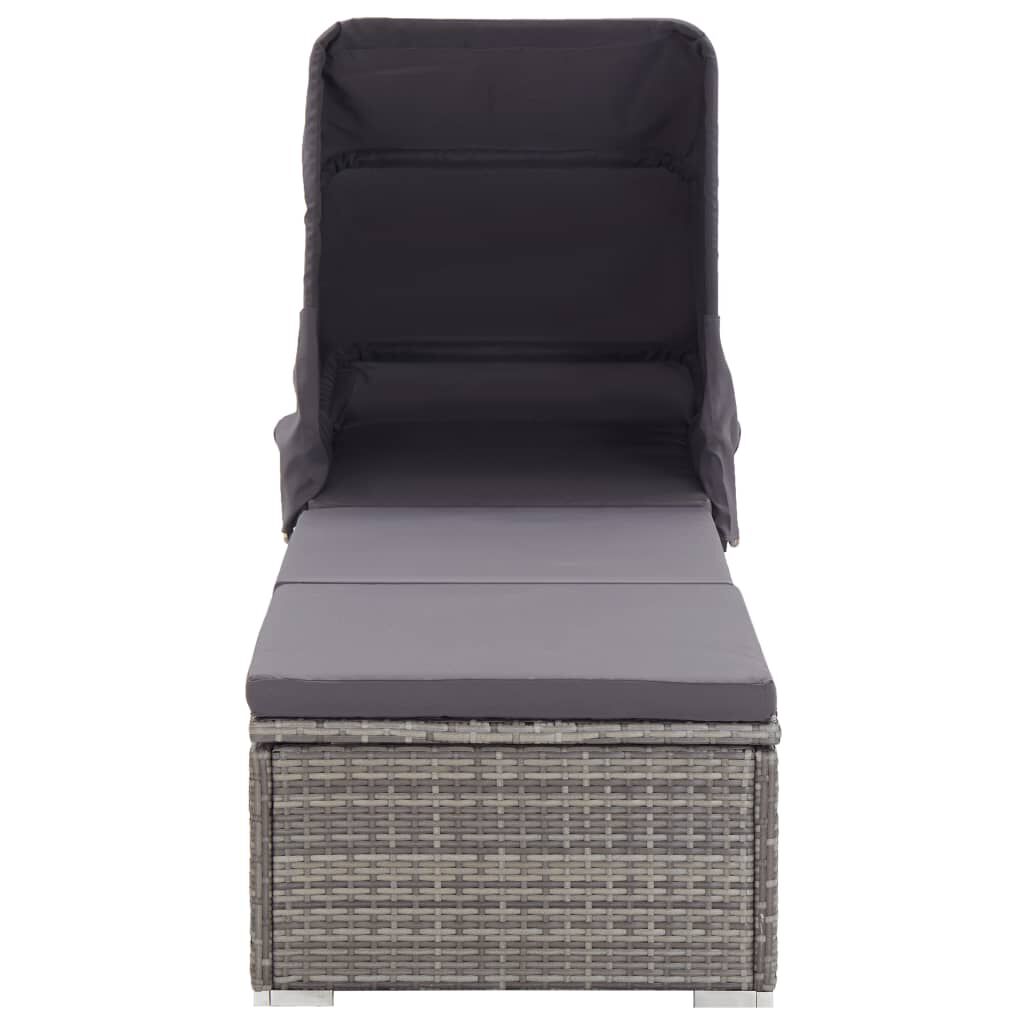 vidaXL Sun Lounger with Canopy and Cushion Poly Rattan Grey