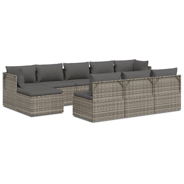 vidaXL 10 Piece Garden Lounge Set with Cushions Grey Poly Rattan