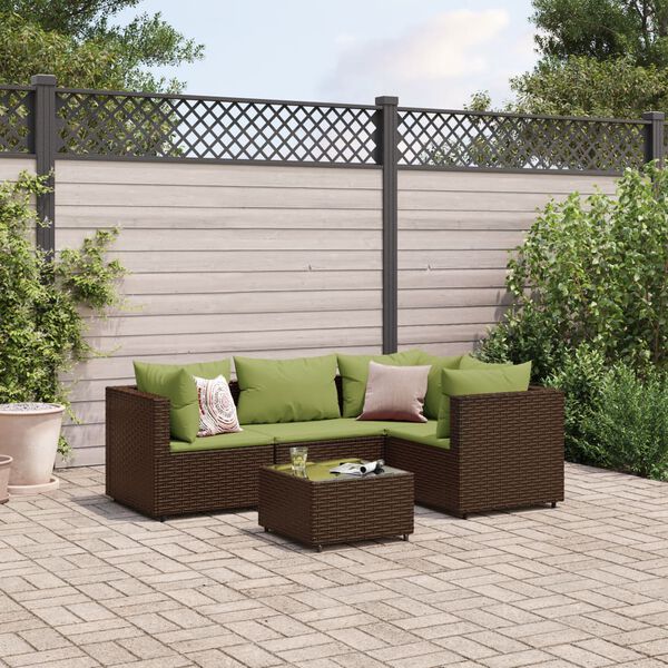 vidaXL 5 Piece Garden Lounge Set with Cushions Brown Poly Rattan