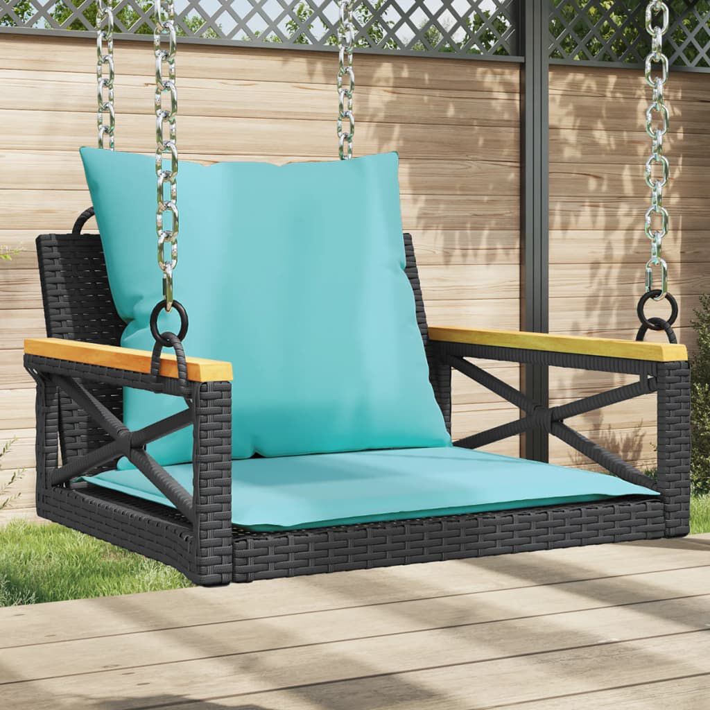 vidaXL Swing Bench with Cushions Black 63x62x40 cm Poly Rattan