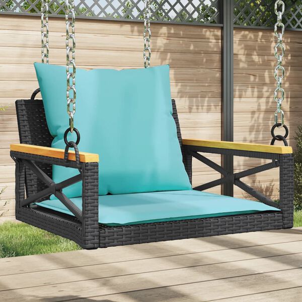 vidaXL Swing Bench with Cushions Black 63x62x40 cm Poly Rattan