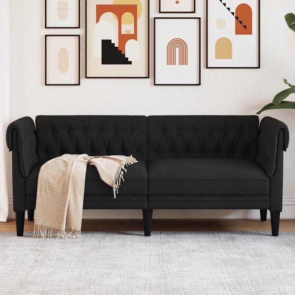 vidaXL Chesterfield Sofa 2-Seater Black Fabric
