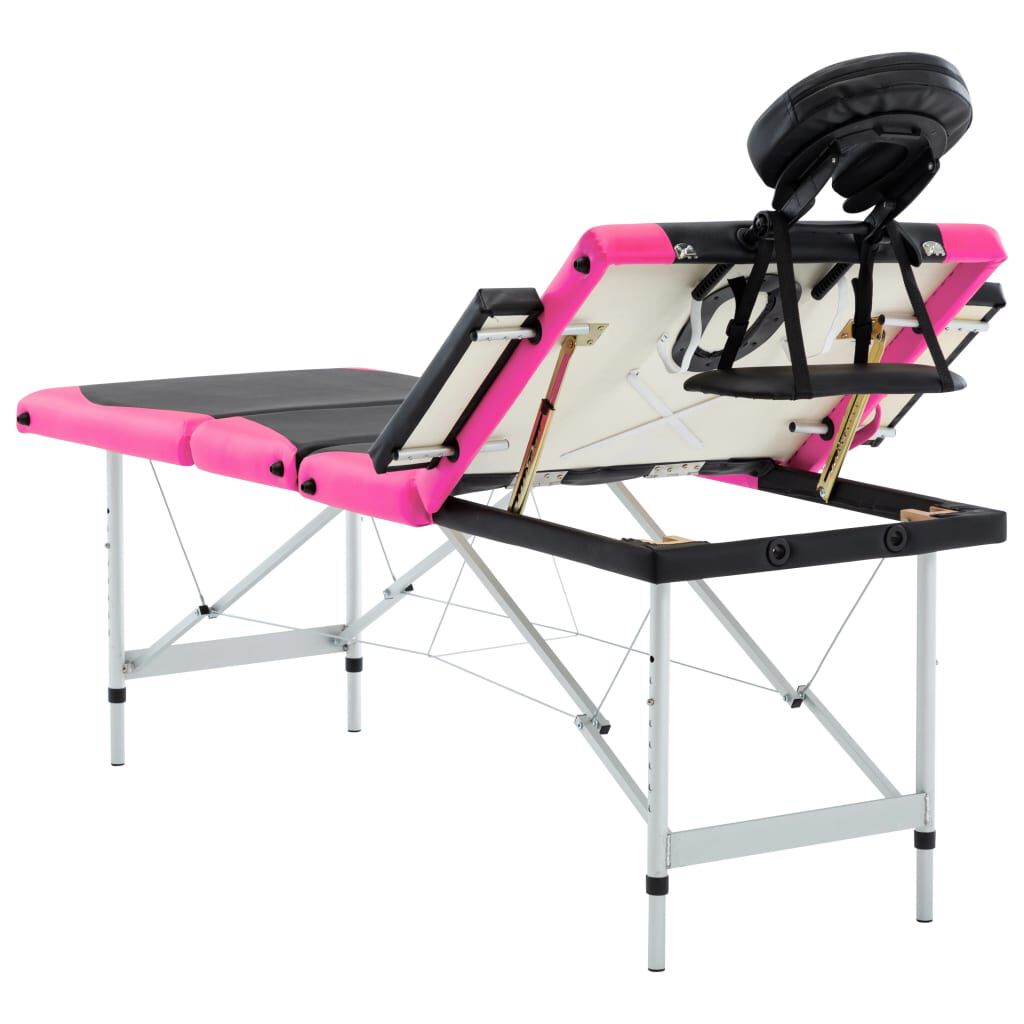 vidaXL 4-Zone Foldable Massage Table Aluminium Black and Pink
