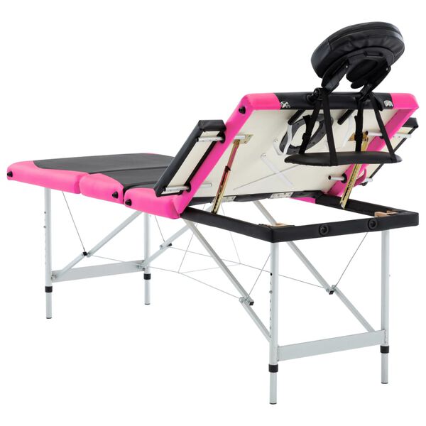 vidaXL 4-Zone Foldable Massage Table Aluminium Black and Pink