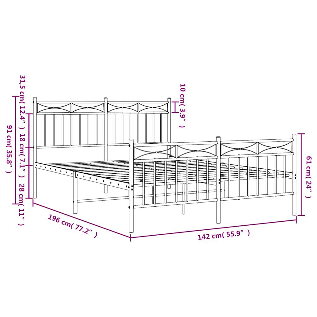 vidaXL Metal Bed Frame without Mattress with Footboard White 135x190cm