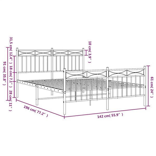 vidaXL Metal Bed Frame without Mattress with Footboard White 135x190cm