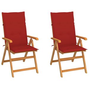 vidaXL Garden Chairs 2 pcs with Red Cushions Solid Teak Wood