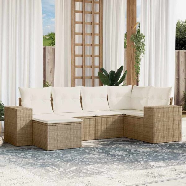 vidaXL 6 Piece Garden Sofa Set with Cushions Beige Poly Rattan