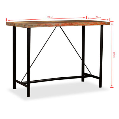 vidaXL Bar Table Solid Reclaimed Wood 150x70x107 cm