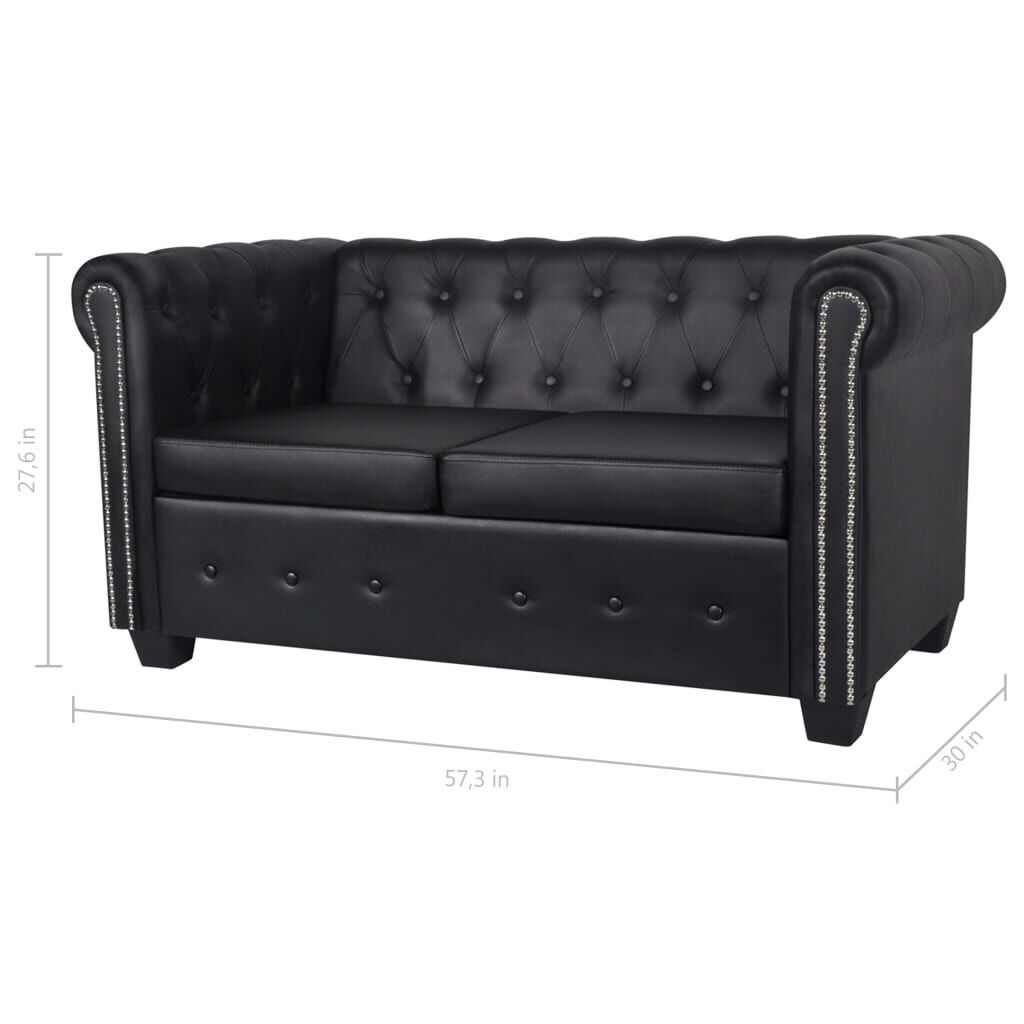 vidaXL Chesterfield 2-Seater Artificial Leather Black