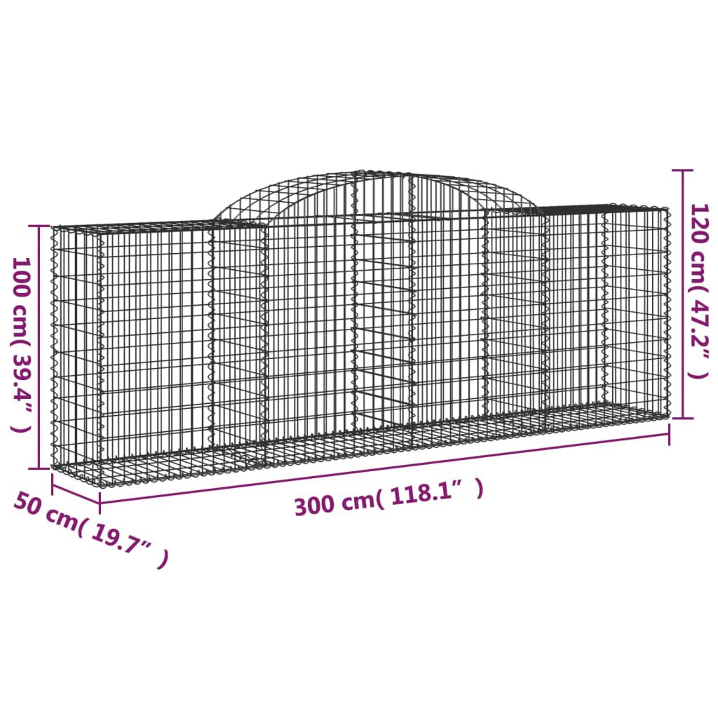 vidaXL Arched Gabion Baskets 5 pcs 300x50x100/120 cm Galvanised Iron