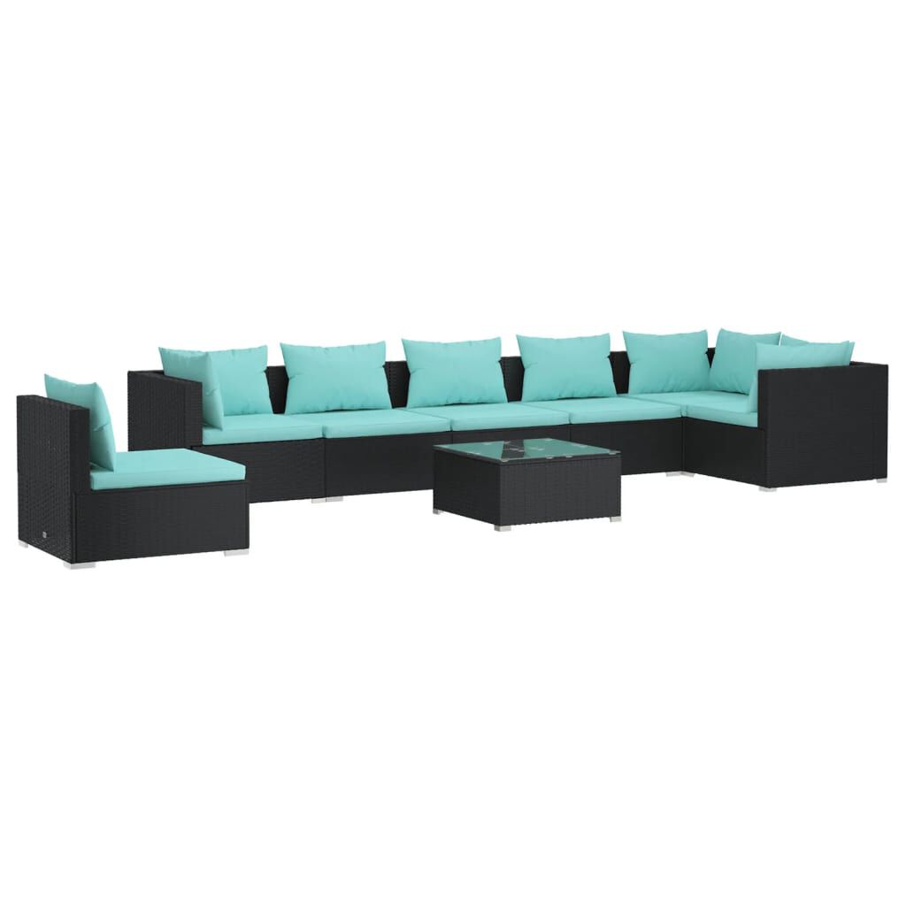 vidaXL 8 Piece Garden Lounge Set with Cushions Poly Rattan Black