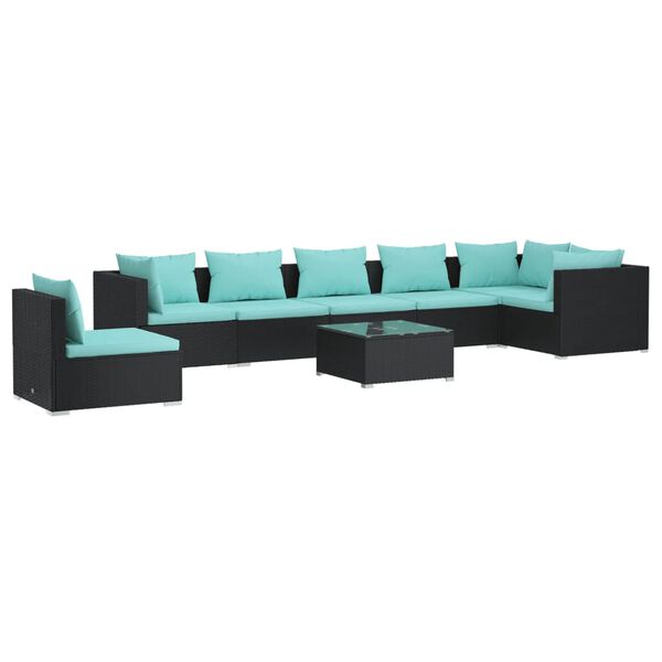 vidaXL 8 Piece Garden Lounge Set with Cushions Poly Rattan Black