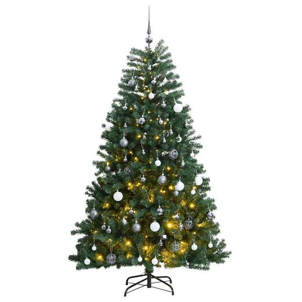 vidaXL Artificial Hinged Christmas Tree 150 LEDs & Ball Set 120 cm