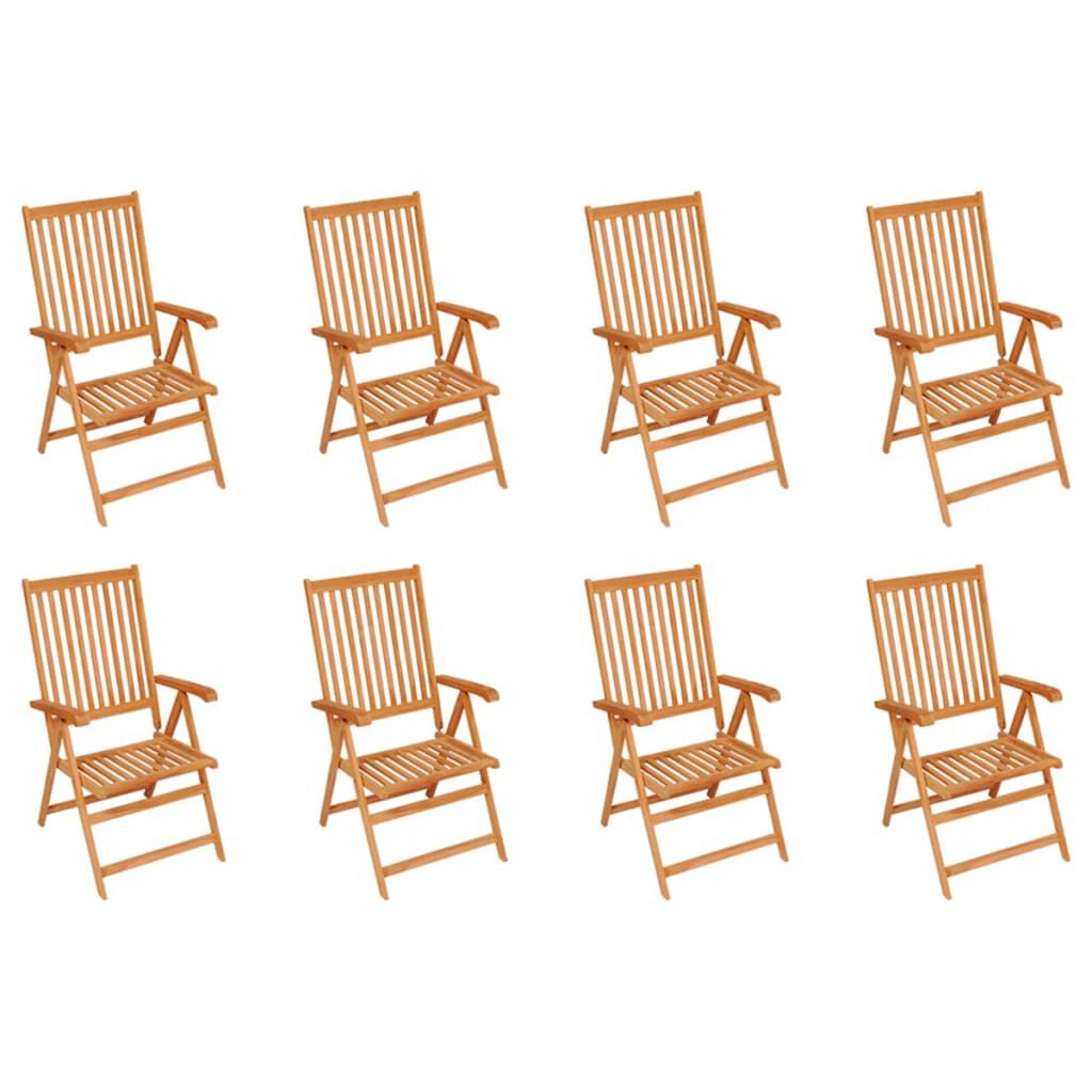vidaXL Reclining Garden Chairs with Cushions 8 pcs Solid Teak Wood