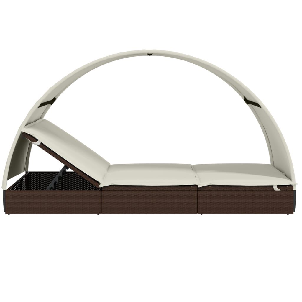 vidaXL 2-Person Sunbed with Round Roof Brown 211x112x140 cm Poly Rattan