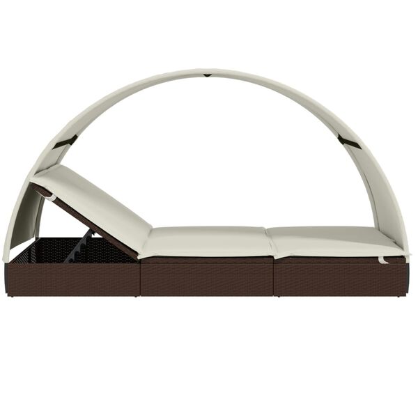 vidaXL 2-Person Sunbed with Round Roof Brown 211x112x140 cm Poly Rattan