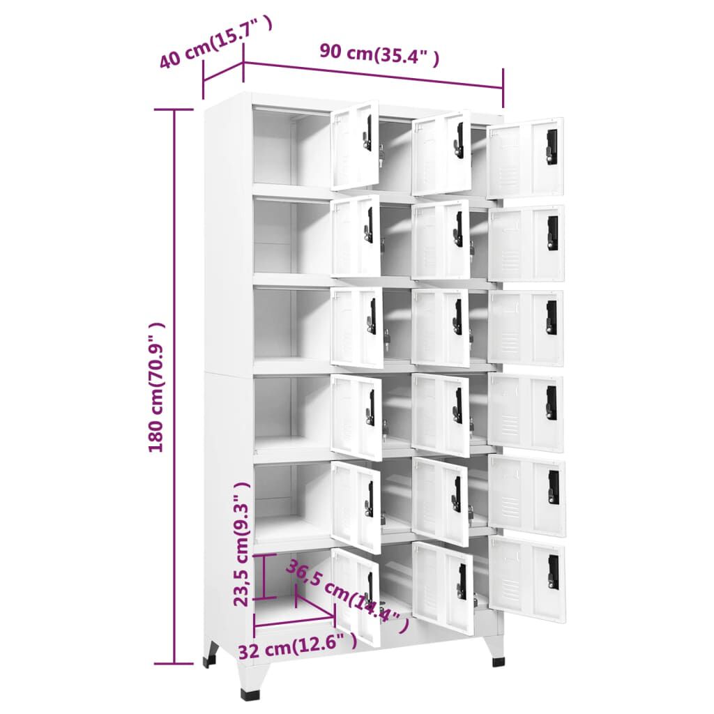 vidaXL Locker Cabinet White 90x40x180 cm Steel