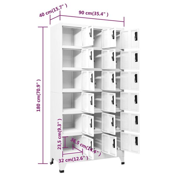 vidaXL Locker Cabinet White 90x40x180 cm Steel