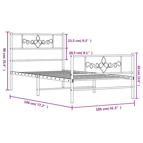 vidaXL Metal Bed Frame without Mattress with Footboard Black 100x190cm