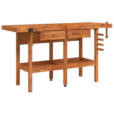 vidaXL Workbench with Drawers and Vices 162x62x83 cm Solid Wood Acacia