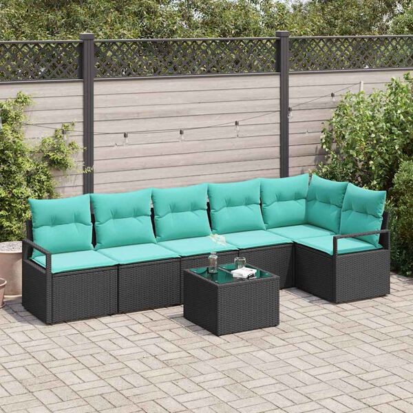 vidaXL Garden Sofa Set 7 pcs Black and Turquoise Poly Rattan