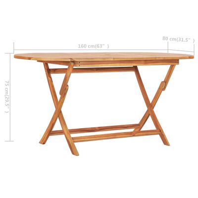 vidaXL Folding Garden Table 160x80x75 cm Solid Teak Wood