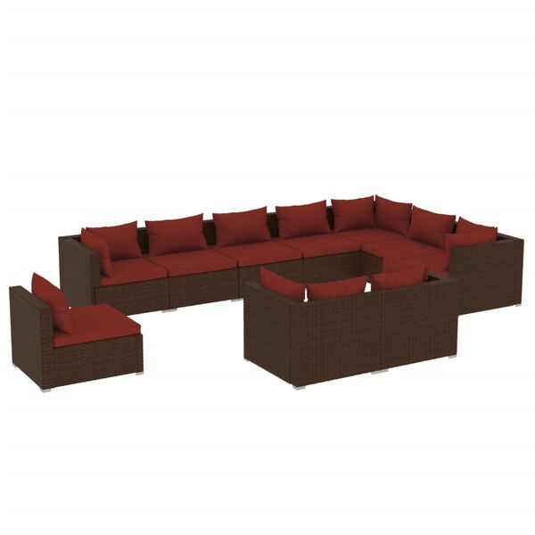 vidaXL 10 Piece Garden Lounge Set with Cushions Poly Rattan Brown