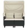 vidaXL Garden Sofa 2-Seater with Canopy and Stools Black Poly Rattan