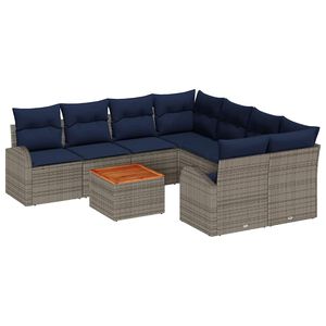 vidaXL Garden Sofa Set with Cushion 9 pcs Grey Poly Rattan