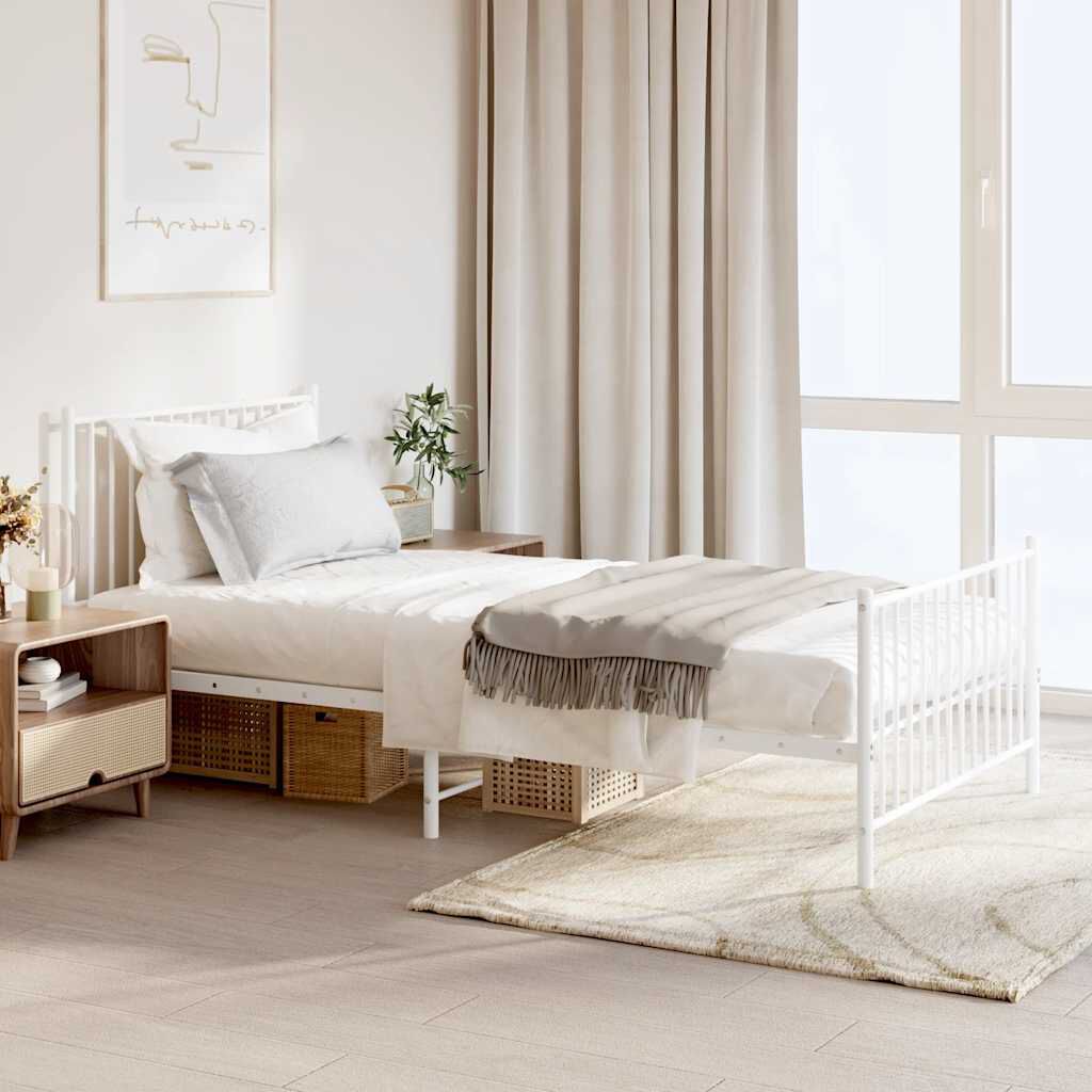 vidaXL Metal Bed Frame without Mattress with Footboard White 100x200cm