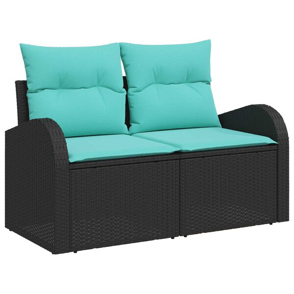 vidaXL 8 Piece Garden Sofa Set with Cushions Black Poly Rattan