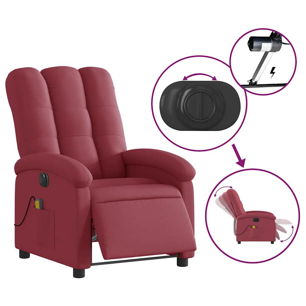 vidaXL Electric Massage Recliner Chair Wine Red Fabric