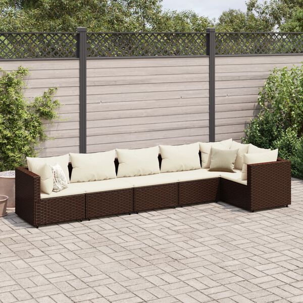 vidaXL 6 Piece Garden Lounge Set with Cushions Brown Poly Rattan