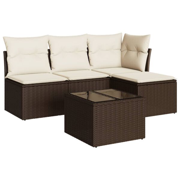 vidaXL 5 Piece Garden Sofa Set with Cushions Brown Poly Rattan