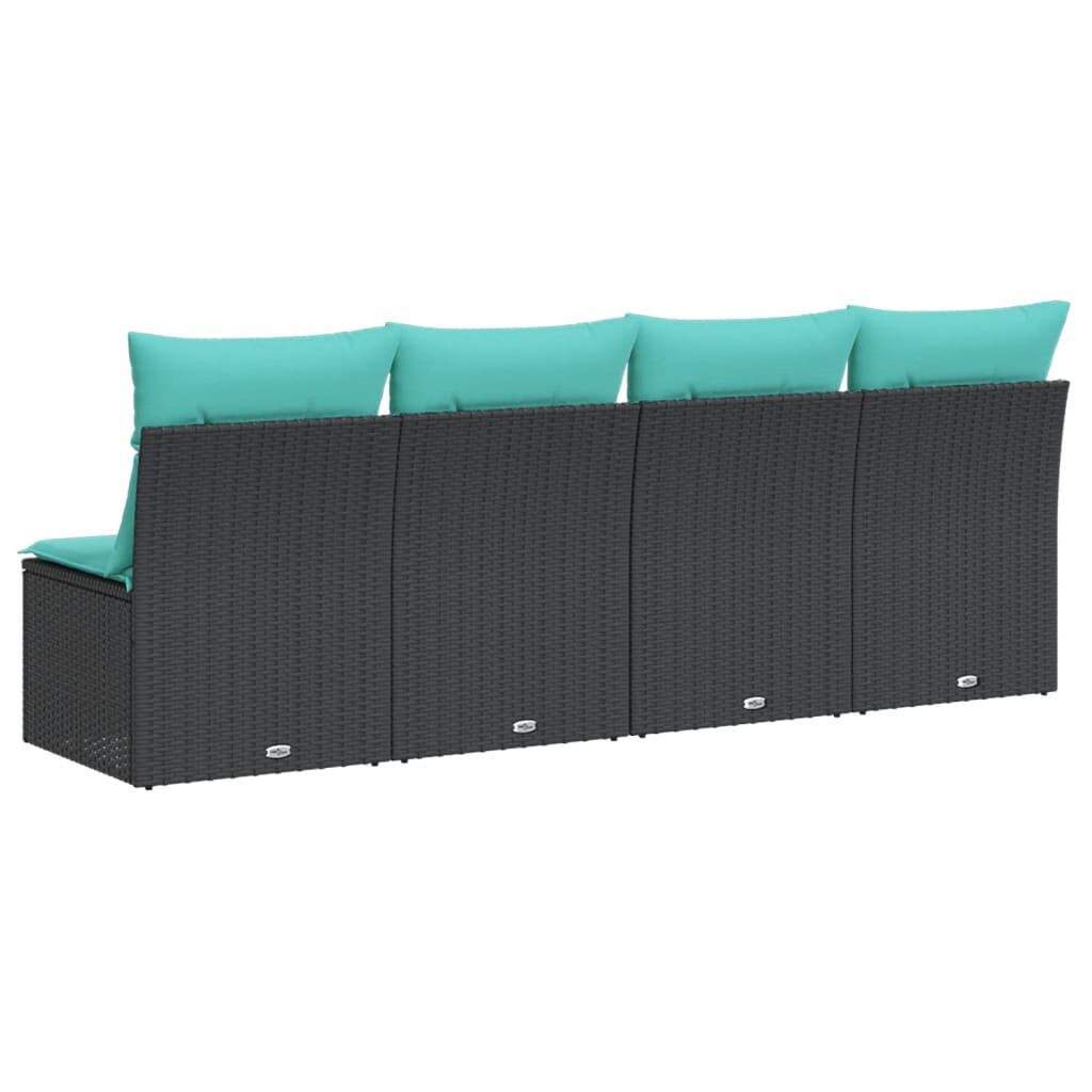 vidaXL Garden Sofa with Cushions 4-Seater Black Poly Rattan