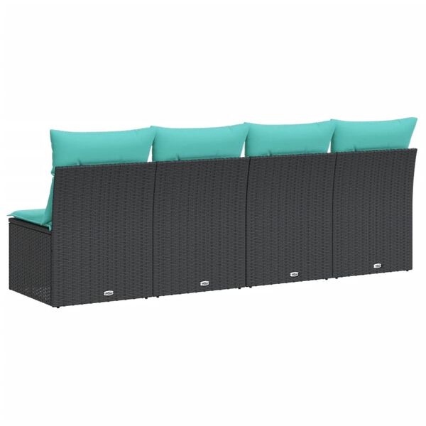 vidaXL Garden Sofa with Cushions 4-Seater Black Poly Rattan