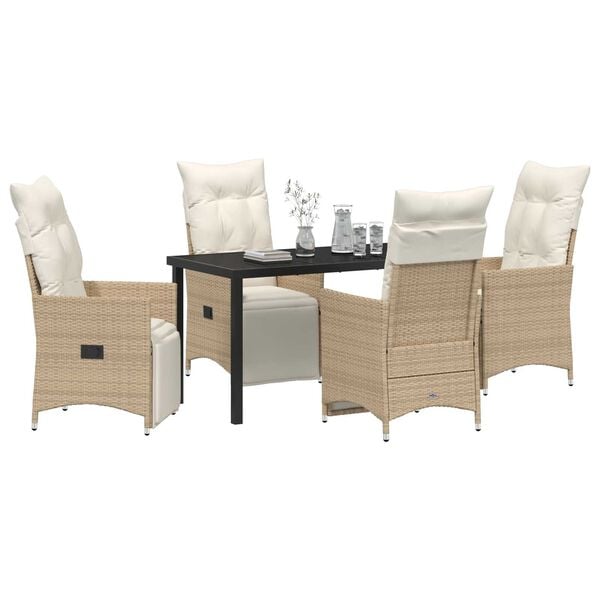 vidaXL Garden Dining Set with Cushion 5 pcs Beige Poly Rattan