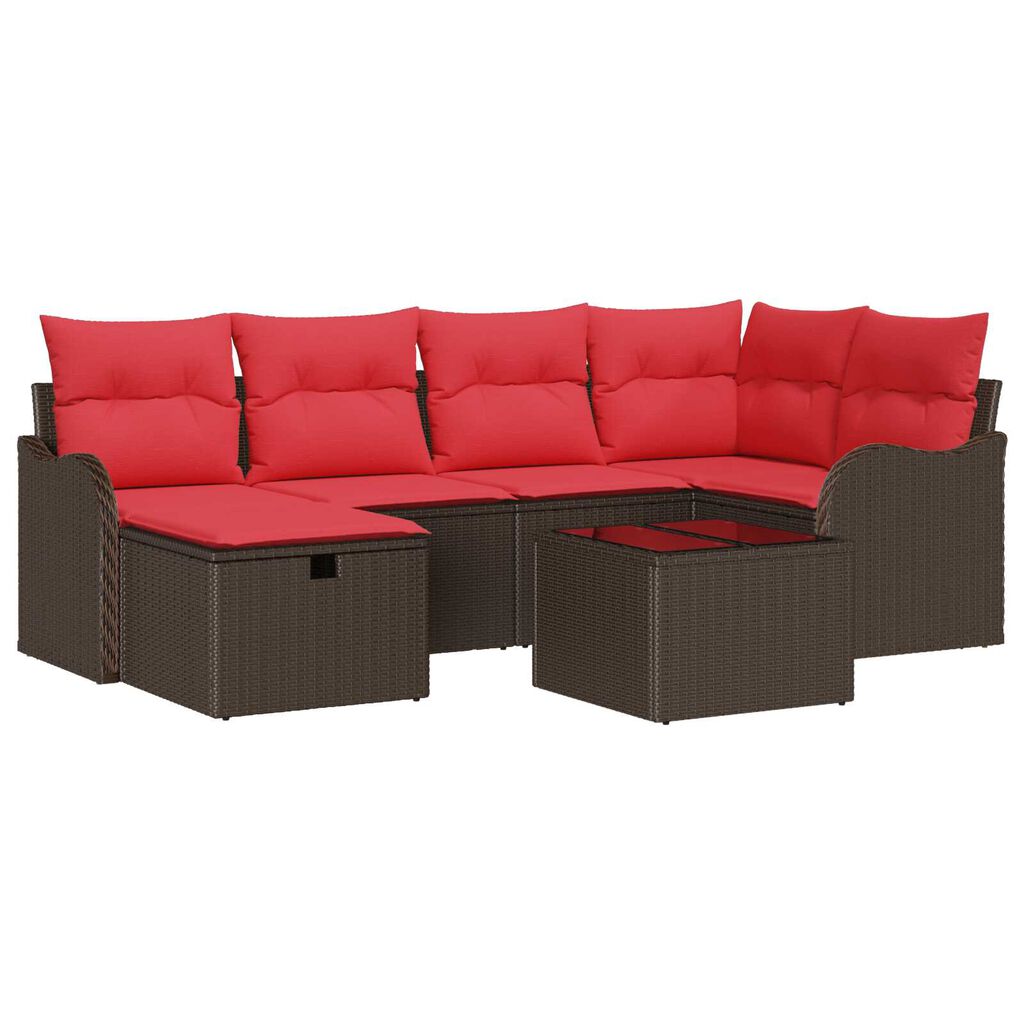 vidaXL 7 Piece Garden Sofa Set with Cushions Brown Poly Rattan