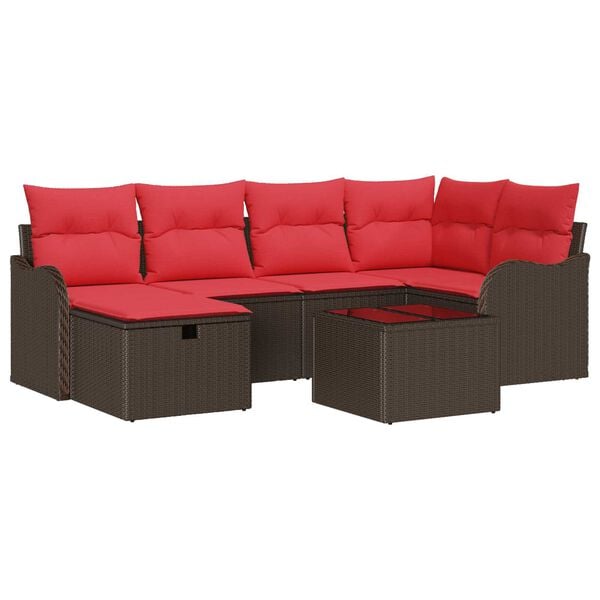 vidaXL 7 Piece Garden Sofa Set with Cushions Brown Poly Rattan