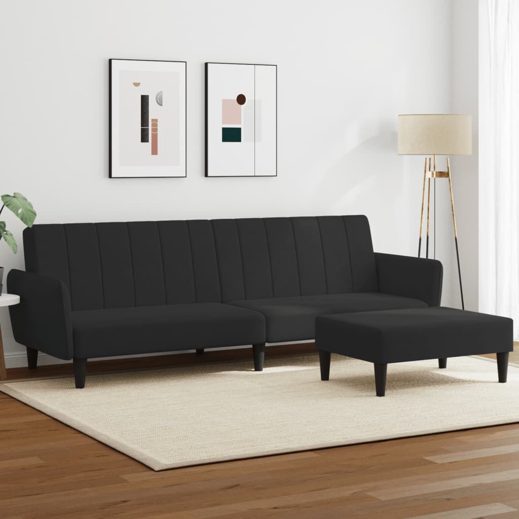 vidaXL 2-Seater Sofa Bed with Footstool Black Velvet