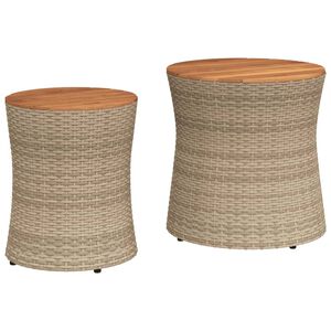 vidaXL Garden Side Tables 2 pcs with Wooden Top Beige Poly Rattan