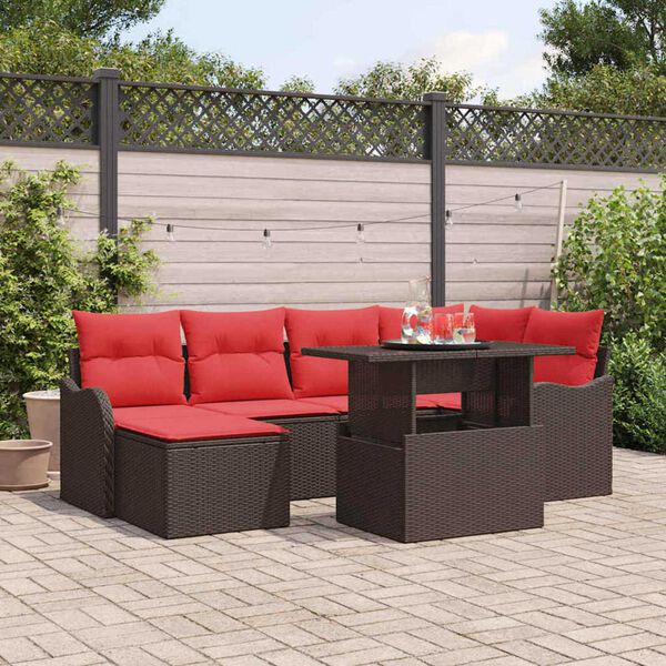vidaXL Garden Sofa Set with Cushion 7 pcs Brown Poly rattan