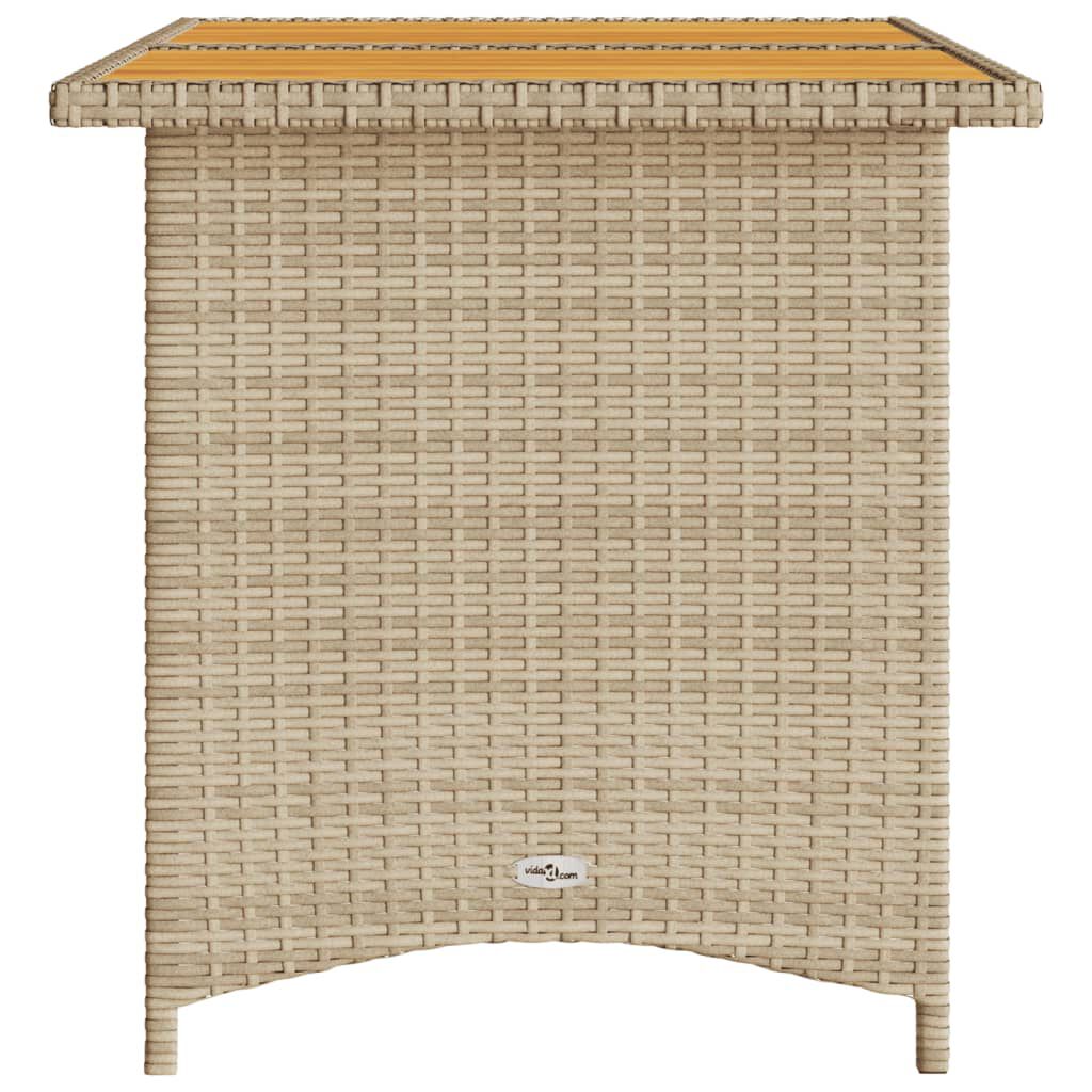 vidaXL Garden Table with Wooden Top Beige 110x68x70 cm Poly Rattan