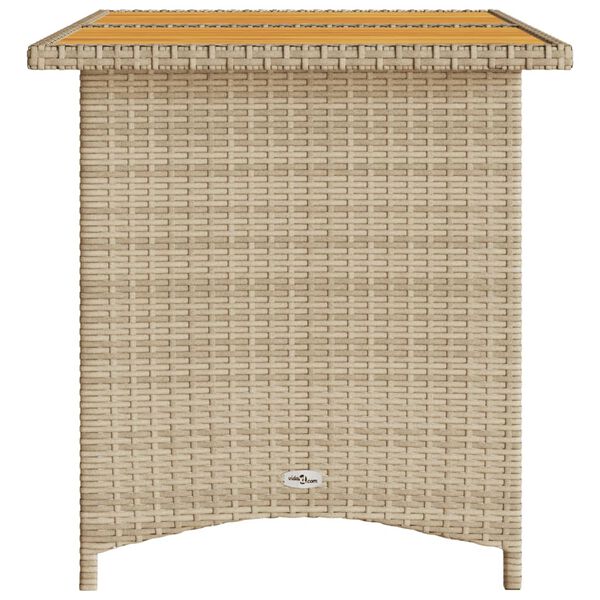 vidaXL Garden Table with Wooden Top Beige 110x68x70 cm Poly Rattan